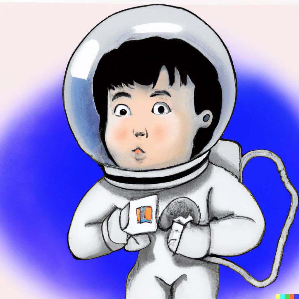 an astronaut, cartoon by Osamu Tezuka